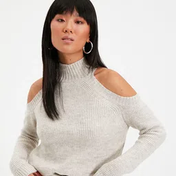 Trendyol Women Grey Cold Shoulder Pullover-image-15