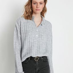 Trendyol Women Grey Striped Pullover-image-55