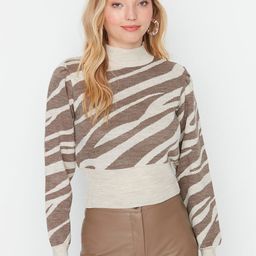 Trendyol Women Brown Animal Acrylic Pullover-image-41