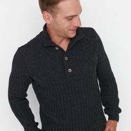 Trendyol Men Charcoal Ribbed Pullover Sweater-picture-16