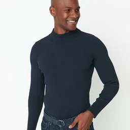 Trendyol Men Navy Blue Ribbed Pullover Sweater-image-47