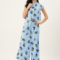 BAESD Blue Ethnic Motifs Printed Crop Top With Trousers-picture-53