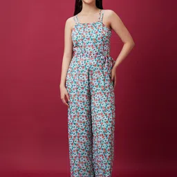 Globus Floral Printed Shoulder Straps Waist Tie Ups Basic Jumpsuit-image-32