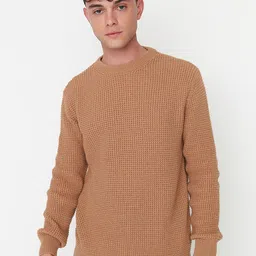 Trendyol Men Camel Brown Open Knit Pullover Sweater-picture-6