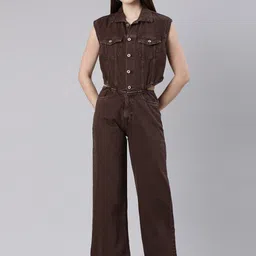 SHOWOFF Shirt Collar Cotton Basic Jumpsuit-34