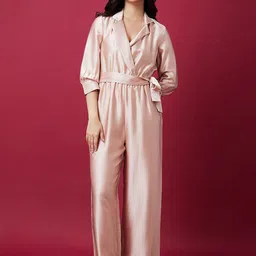 Globus Lapel Collar Waist Tie Ups Basic Jumpsuit-picture-19