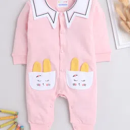 BUMZEE Girls Pink & White Colourblocked Cotton Rompers-image-14