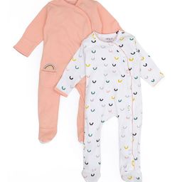 MiArcus Infants Girls Pack of 2 Coral Pink & White Printed Cotton Sleepsuit-image-11