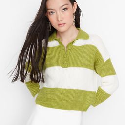 Trendyol Women Green & Off White Striped Pullover-image-73