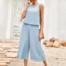 StyleCast Green Self Design Sleeveless Top & Trousers-image-10