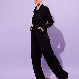 STREET 9 Shirt Collar Long Sleeve Waist Tie-Ups Basic Jumpsuit-picture-24