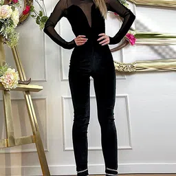 LULU & SKY Turtleneck Mesh Splicing Jumpsuit-52