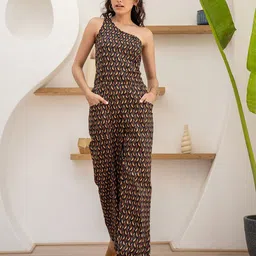 FEATHERS CLOSET Printed One Shoulder Cotton Basic Jumpsuit-picture-32