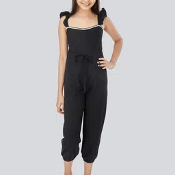 Olele Girls Black Linen Basic Jumpsuit-picture-16
