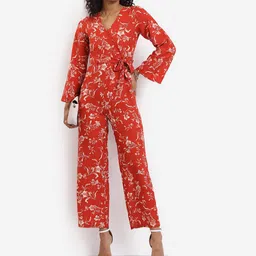 Tokyo Talkies Rust & White Printed Waist Tie-Ups Basic Jumpsuit-picture-56
