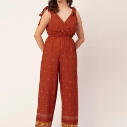 Moomaya Printed V-Neck Waist Tie-ups Basic Jumpsuit-picture-30