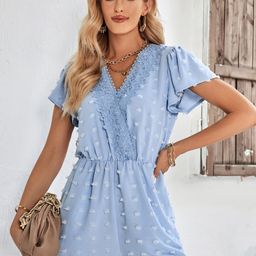 StyleCast Blue Self Design Lace Inserts Basic Jumpsuit-image-69