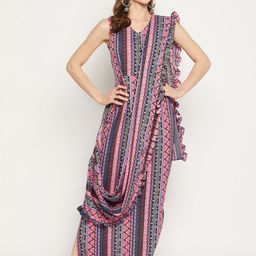 Uptownie Lite Pink & Blue Geometric Printed Basic Jumpsuit with Dupatta-image-60