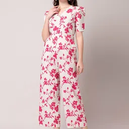 FabAlley White V-Neck Floral Printed Pure Cotton Basic Jumpsuit-picture-28