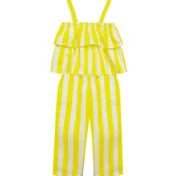 A T U N Girls Yellow & White Striped Basic Jumpsuit-11