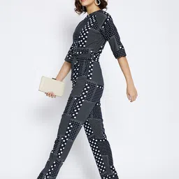 Crimsoune Club Navy Blue & White Polka Dots Basic Jumpsuit-49