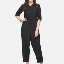 Sayesha Women Shirt Collar Basic Crepe Jumpsuit-image-55