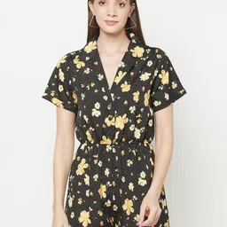 WESTCLO Black & Yellow Floral Printed Playsuit-image-81