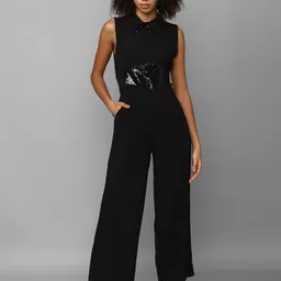 Allen Solly Woman Embellished Shirt Collar Sleeveless Basic Jumpsuit-image-35