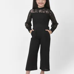 Eavan Kids Girls Floral Self Design Lace Cotton Basic Jumpsuit-37