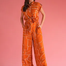 Globus Women Abstract Print Waist Tie-Ups Jumpsuit-picture-25