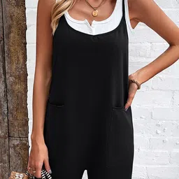 StyleCast Black Shoulder Straps Cotton Playsuit-picture-38