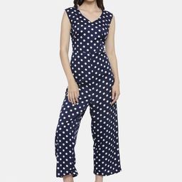 Enchanted Drapes Navy Blue & White Printed Basic Jumpsuit-8