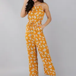 AHIKA Mustard & White Halter Neck Printed Capri Jumpsuit-22