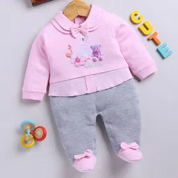 Moms Love Infant Girls Bow Detail Printed Sleepsuit-image-93