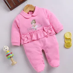 Moms Love Infant Girls Bow Detail Printed Sleepsuit-image-52