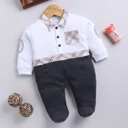 Moms Love Infant Boys Pocket Detail Checked Sleepsuit-image-63