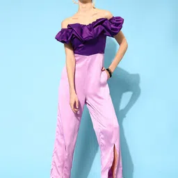 STREET 9 Purple & Pink Off-Shoulder Basic Jumpsuit-34