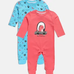 MINI KLUB Infant Boys Pack Of 2 Printed Pure Cotton Sleepsuits-image-67
