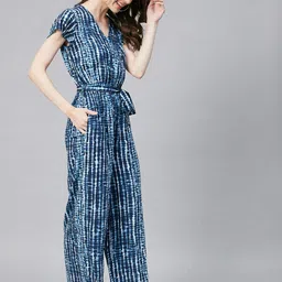 StyleStone Blue & White Tie & Dye Printed Basic Jumpsuit image 3