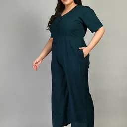 PrettyPlus by Desinoor.com Women Plus Size Teal Green Solid Basic Jumpsuit image 5