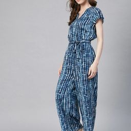 StyleStone Blue & White Tie & Dye Printed Basic Jumpsuit image 4