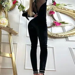 LULU & SKY Turtleneck Mesh Splicing Jumpsuit image 4