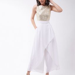 DressBerry Off White & Gold-Toned Layered Basic Jumpsuit-picture-12