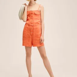 MANGO Rust Orange Solid Linen Basic Jumpsuit image 5