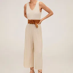 MANGO Women Off-White Solid Pleated Basic Jumpsuit-51