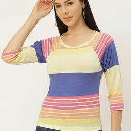 Belle Fille Women Yellow Striped Round Neck T-shirt-picture-43