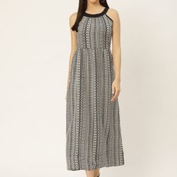 Belle Fille Women Black & White Printed Georgette Maxi Dress-image-78