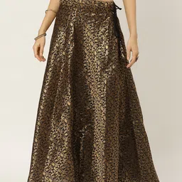Studio Shringaar Women Black & Golden Banaras Brocade Self Design Lehenga Skirt-image-17