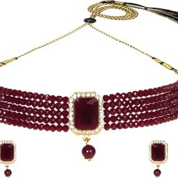 Alloy Maroon Jewel Set-image-11