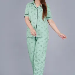 Women Shirt & Pyjama set Light Green Printed-image-50